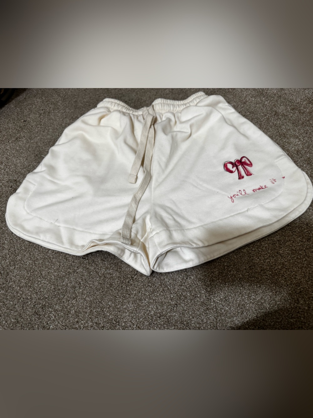 White Embroidered Ribbon Lounge Shorts